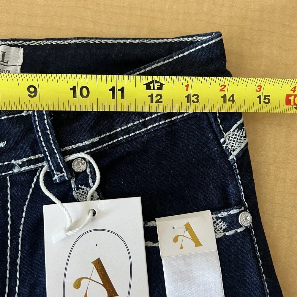 Angel Womens Stretch Jeans Sz 7/26 Navy Blue Embellished/Rhinestone Boot Cut NWT